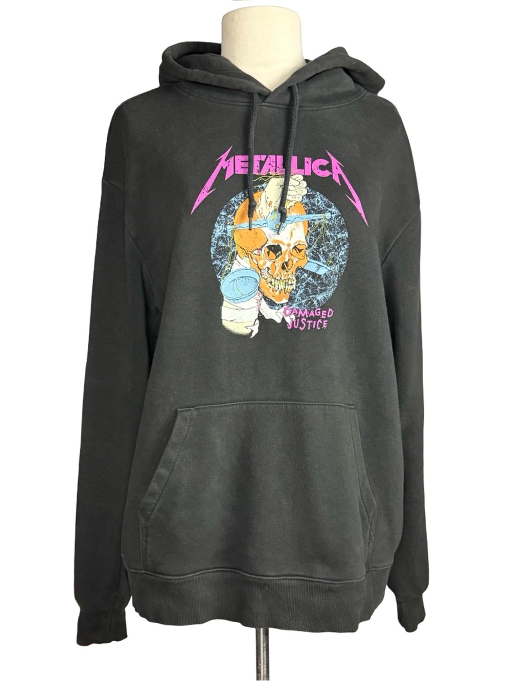 Metallica Damaged Justice H&M Hoodie Faded Black Graphic Pullover Band Men's M